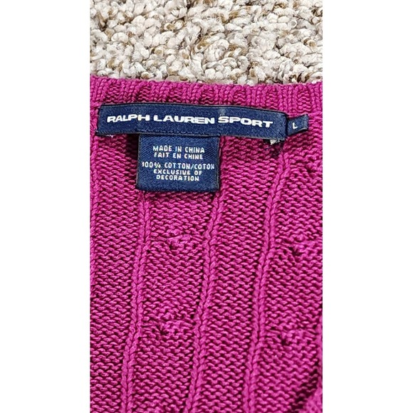 Ralph Lauren Sport Womens Pink Fushia Sweater Size Large BluePony Cable Knit Top - Picture 3 of 10
